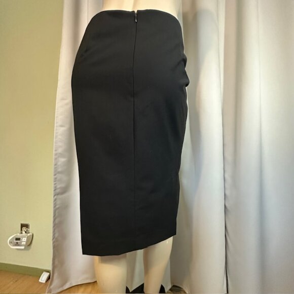 Theory Women’s Black Pencil knee length Wool Skirt | 2 Back Slits Size 4 - Picture 2 of 8